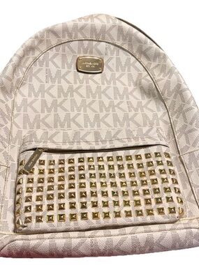 Michael Kors Cream MK Monogram Studded Backpack